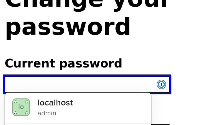 A form to choose a new password, with a prompt to fill in the current one.